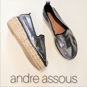 Andre Assous espadrille wedge metallic size 8